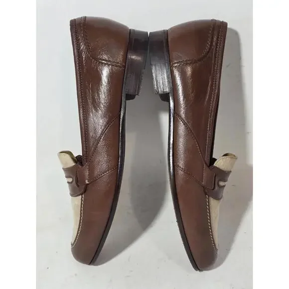 zelli penny loafers creme brown shoes slip on mens 9.5 M